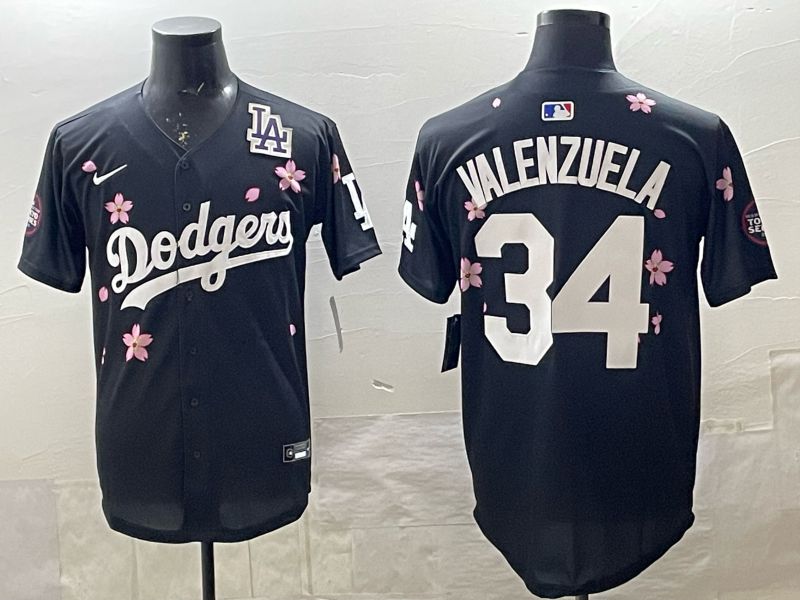 Men 2025 Nike Los Angeles Dodgers #34 Valenzuela Black Game MLB Jersey 02